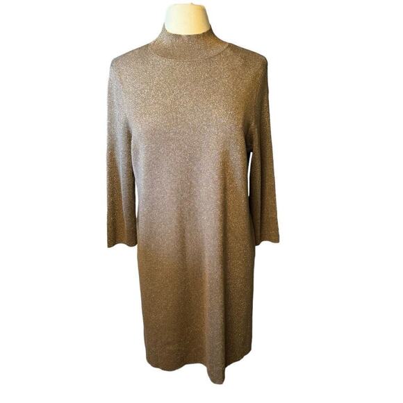 Chicos Travelers NEW Size 2 US 12 Mock Neck Tunic Sweater Gold Metallic Capsule - Picture 1 of 8